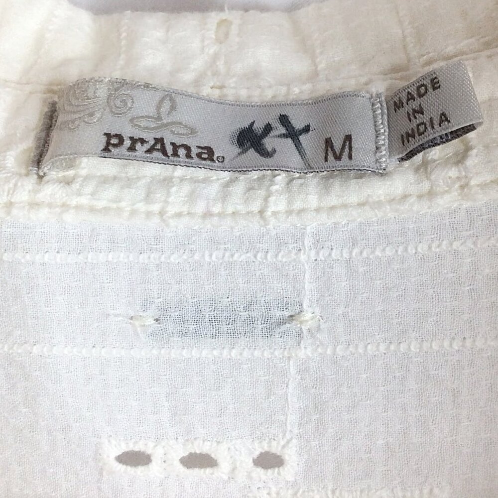 prAna Women's Ladyland Dress Medium White Summer Eyelet Organic Cotton Beachy - Picture 9 of 9